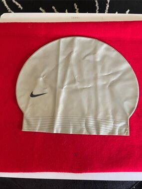 Nike Silver Latex Swim Cap with Black Swoosh
